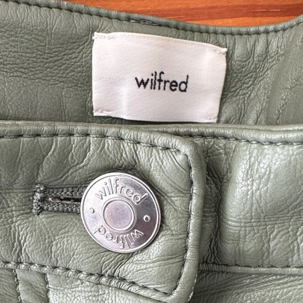 ARITZIA Vegan Leather Wilfred Olive Green High-Rise Straight Leg Pants - Picture 2 of 7